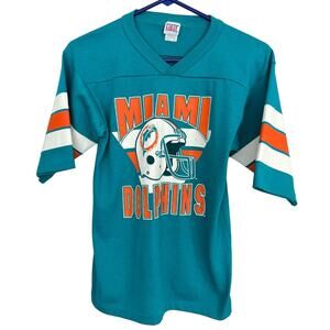 VINTAGE MIAMI DOLPHINS V-NECK T SHIRT SIZE YOUTH SZ LARGE MADE IN USA GARAN NEW